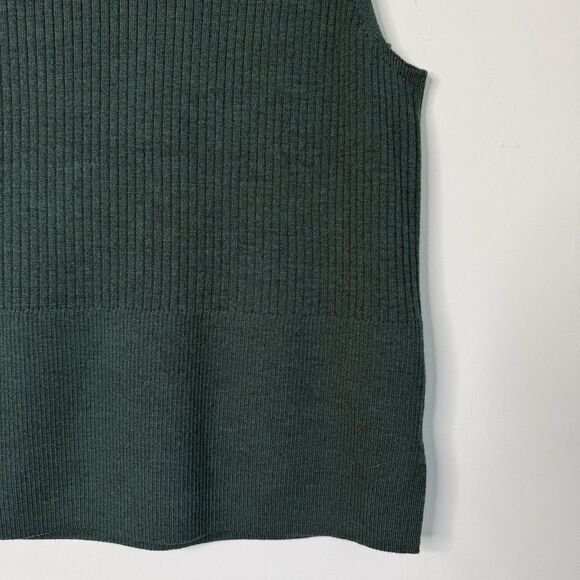 H by Halston LG Green 100% Merino Wool Mock Neck Knit Tank Preppy Quiet Luxury - Picture 3 of 11